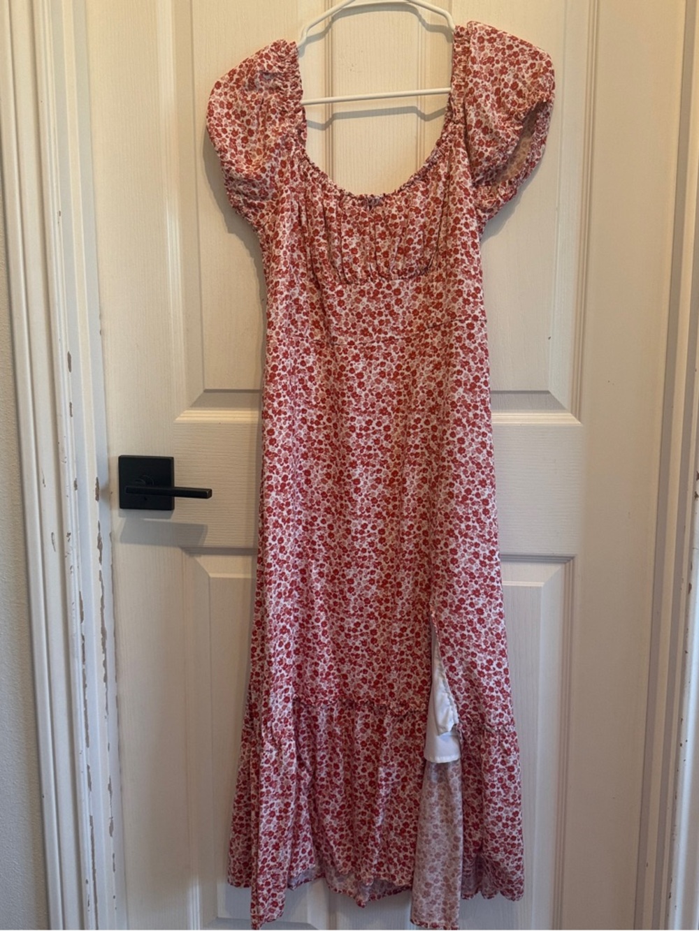 Hollister Pink and red Floral Puff-Sleeve Maxi Dress